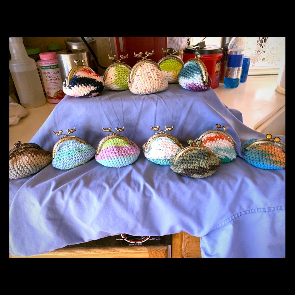 Crocheted coin purses.